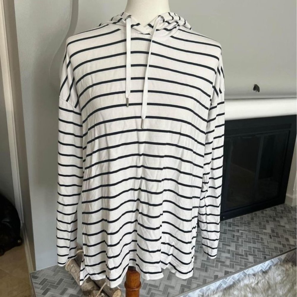 Banana Republic Baby Terry white hoodie with navy blue stripes size medium